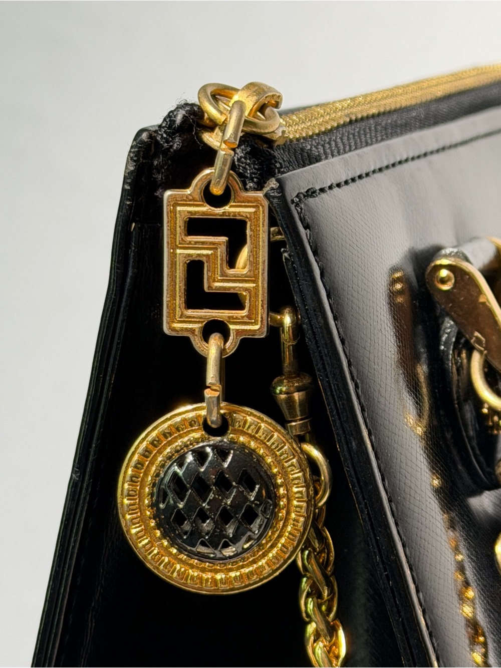 Vintage Gianni Versace Black Leather Medusa Sun Charm Bag - Picture 3 of 17